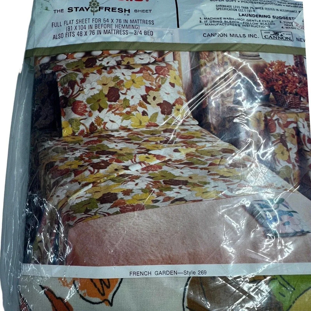 New Cannon Monticello French Garden Full Flat Sheet‎ No-Iron Muslin Floral